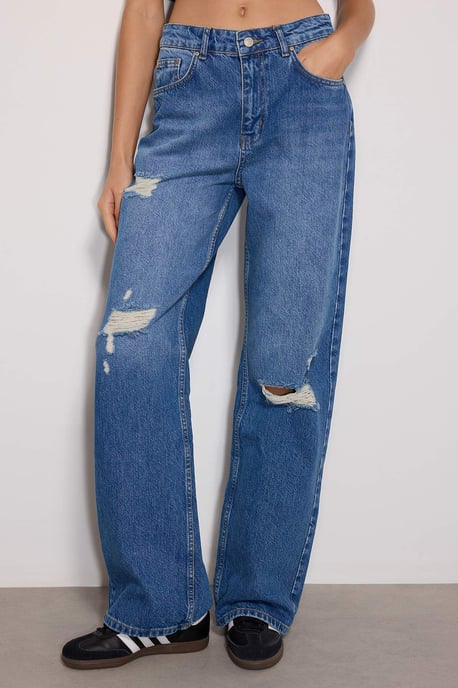 TRENDYOLMİLLA Dames Blauw Effen Wijde pijp Hoge taille Jeans - Image 2
