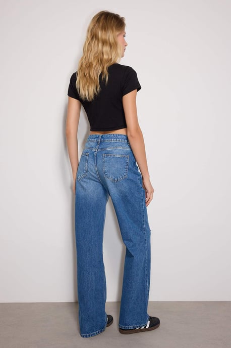 TRENDYOLMİLLA Dames Blauw Effen Wijde pijp Hoge taille Jeans - Image 3