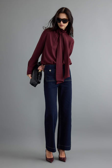 TRENDYOLMİLLA Dames Donkerblauw Effen Wijde pijp Hoge taille Jeans - Image 2