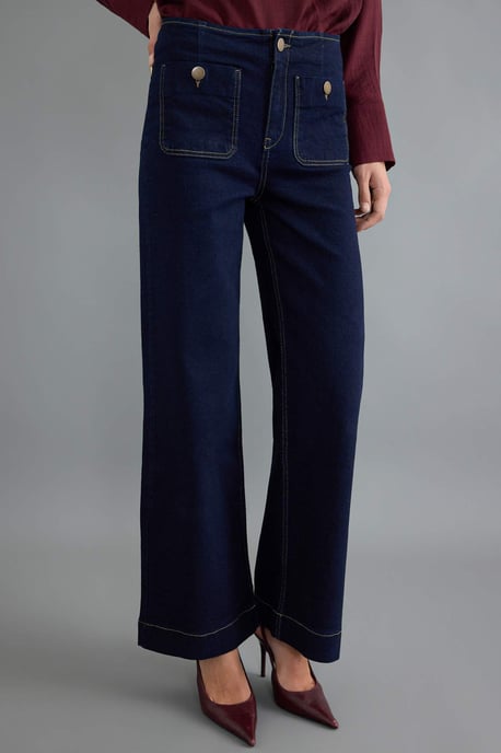 TRENDYOLMİLLA Dames Donkerblauw Effen Wijde pijp Hoge taille Jeans - Image 3