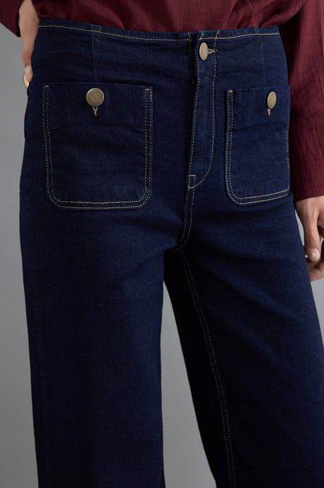 TRENDYOLMİLLA Dames Donkerblauw Effen Wijde pijp Hoge taille Jeans - Image 4