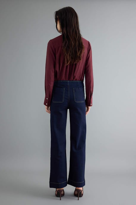 TRENDYOLMİLLA Dames Donkerblauw Effen Wijde pijp Hoge taille Jeans - Image 5