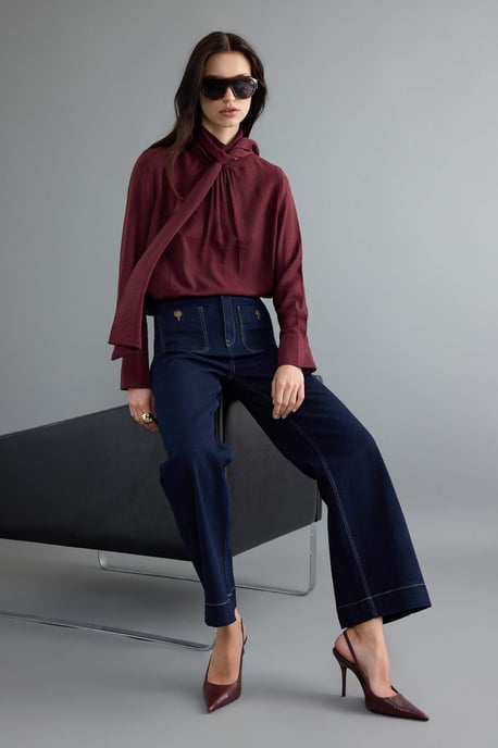TRENDYOLMİLLA Dames Donkerblauw Effen Wijde pijp Hoge taille Jeans - Image 6
