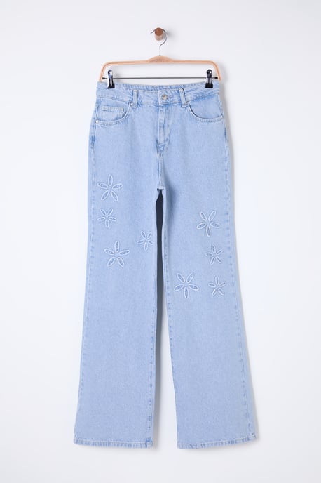 TRENDYOLMİLLA Dames Donkerblauw Bloemen Wijde pijp Hoge taille Jeans - Image 5