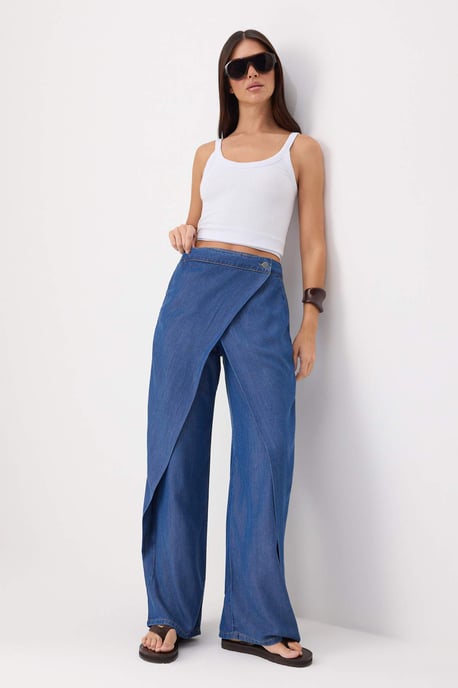 TRENDYOLMİLLA Dames Blauw Effen Wijde pijp Hoge taille Jeans - Image 5