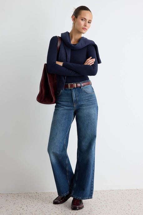 TRENDYOLMİLLA Dames Blauw Effen Wijde pijp Hoge taille Jeans - Image 1