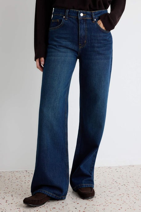 TRENDYOLMİLLA Dames Donkerblauw Effen Wijde pijp Lage taille Jeans - Image 2