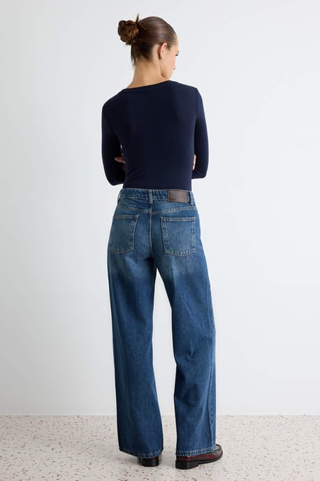 TRENDYOLMİLLA Dames Blauw Effen Wijde pijp Hoge taille Jeans - Image 5