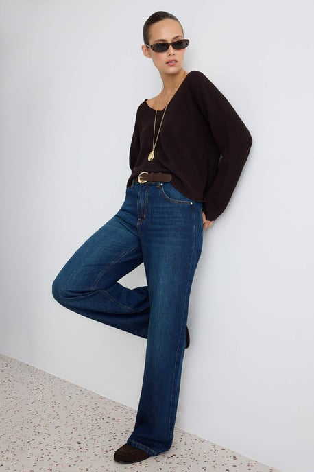 TRENDYOLMİLLA Dames Donkerblauw Effen Wijde pijp Lage taille Jeans - Image 6