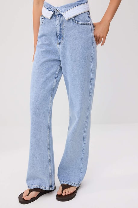 TRENDYOLMİLLA Dames Blauw Effen Wijde pijp Hoge taille Jeans - Image 2