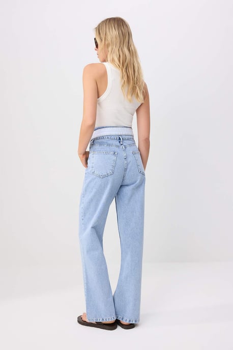TRENDYOLMİLLA Dames Blauw Effen Wijde pijp Hoge taille Jeans - Image 3