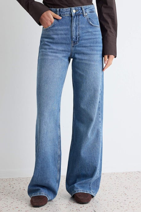 TRENDYOLMİLLA Dames Donkerblauw Effen Wijde pijp Hoge taille Jeans - Image 2