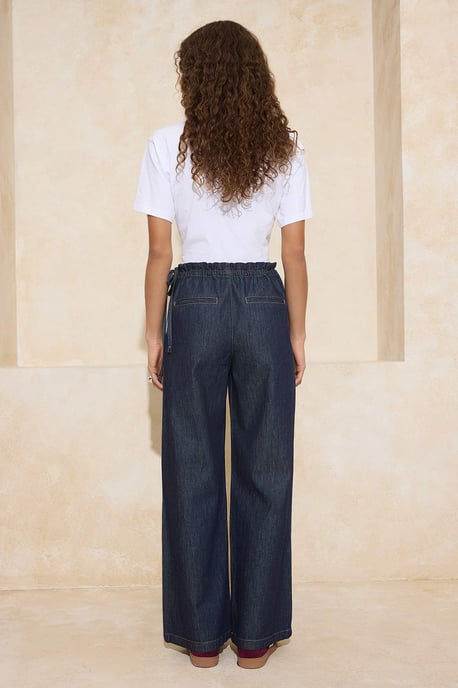 TRENDYOLMİLLA Dames Donkerblauw Effen Wijde pijp Hoge taille Jeans - Image 3