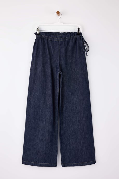TRENDYOLMİLLA Dames Donkerblauw Effen Wijde pijp Hoge taille Jeans - Image 4