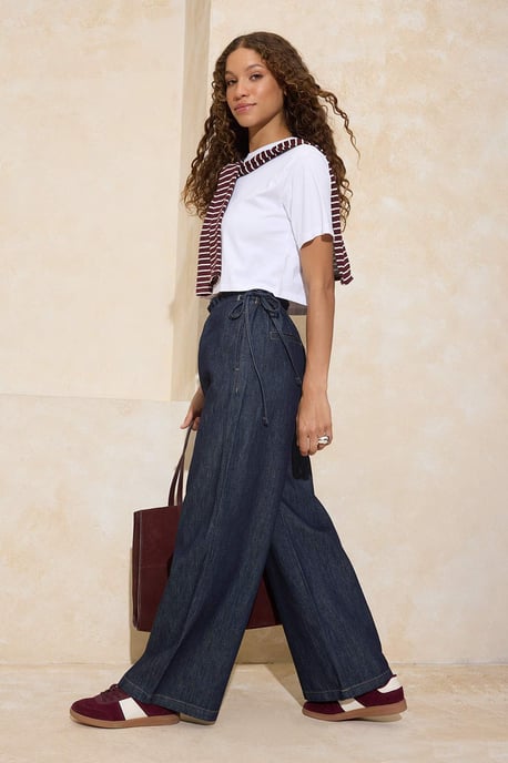 TRENDYOLMİLLA Dames Donkerblauw Effen Wijde pijp Hoge taille Jeans - Image 6