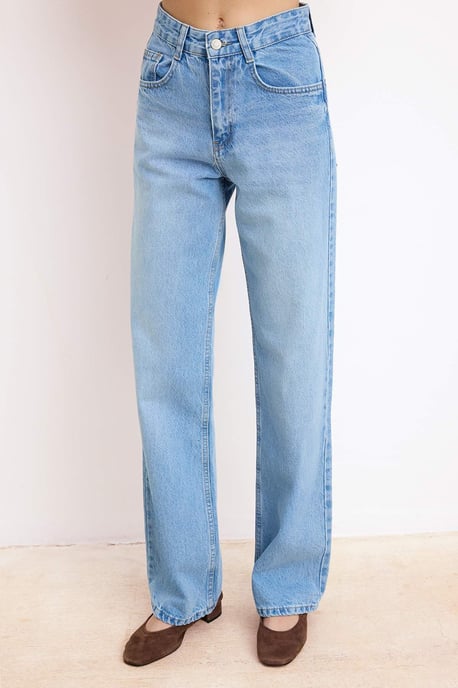 TRENDYOLMİLLA Dames Blauw Effen Wijde pijp Hoge taille Jeans - Image 2