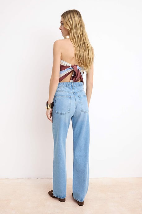 TRENDYOLMİLLA Dames Blauw Effen Wijde pijp Hoge taille Jeans - Image 3