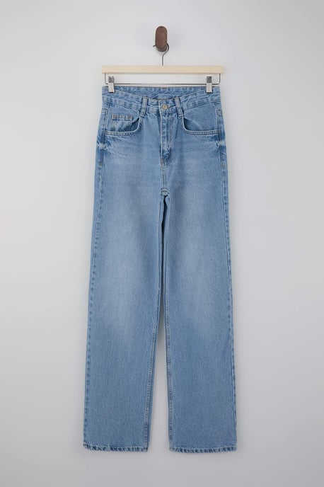 TRENDYOLMİLLA Dames Blauw Effen Wijde pijp Hoge taille Jeans - Image 4