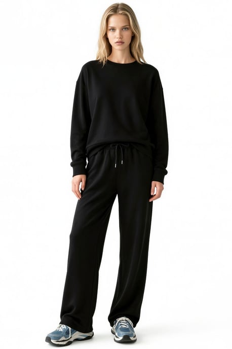 Modal Touch Basic Sweatshirt & Wide Leg Pants Two-Piece Coord Set - Image 1