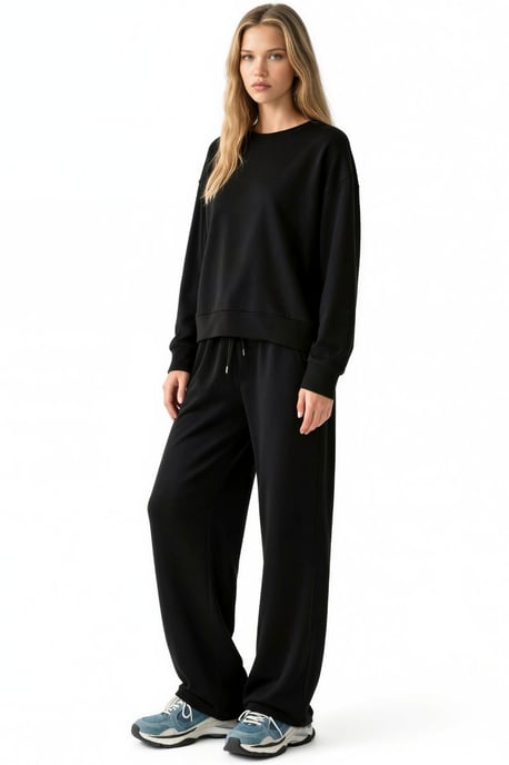 Modal Touch Basic Sweatshirt & Wide Leg Pants Two-Piece Coord Set - Image 2