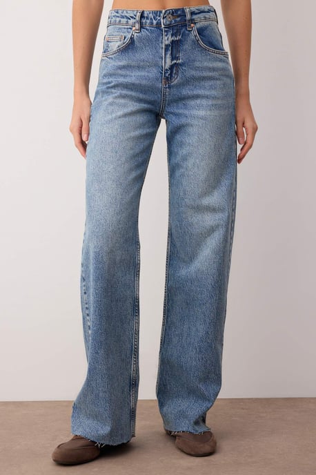 TRENDYOLMİLLA Dames Blauw Effen Wijde pijp Hoge taille Jeans - Image 3