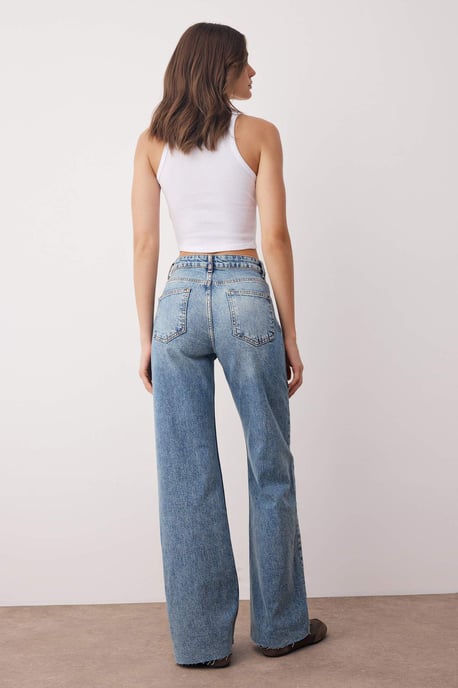 TRENDYOLMİLLA Dames Blauw Effen Wijde pijp Hoge taille Jeans - Image 4