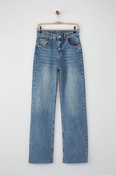 TRENDYOLMİLLA Dames Blauw Effen Wijde pijp Hoge taille Jeans - Image 5
