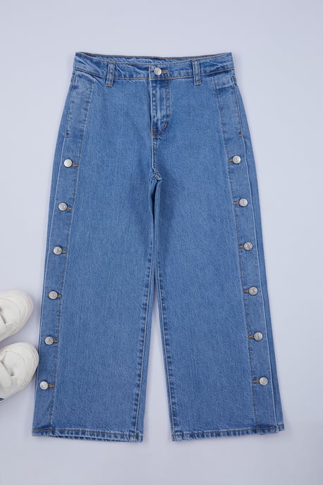 TRENDYOLKIDS Flickor Blå Enfärgad Vida ben Hög midja Jeans - Image 2