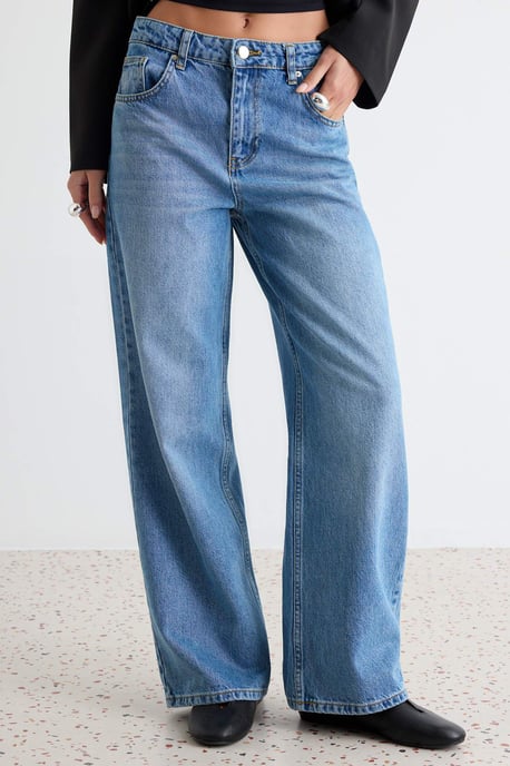 TRENDYOLMİLLA Dames Blauw Effen Wijde pijp Normale taille Jeans - Image 2