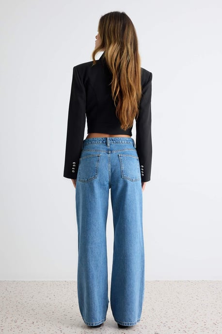 TRENDYOLMİLLA Dames Blauw Effen Wijde pijp Normale taille Jeans - Image 3