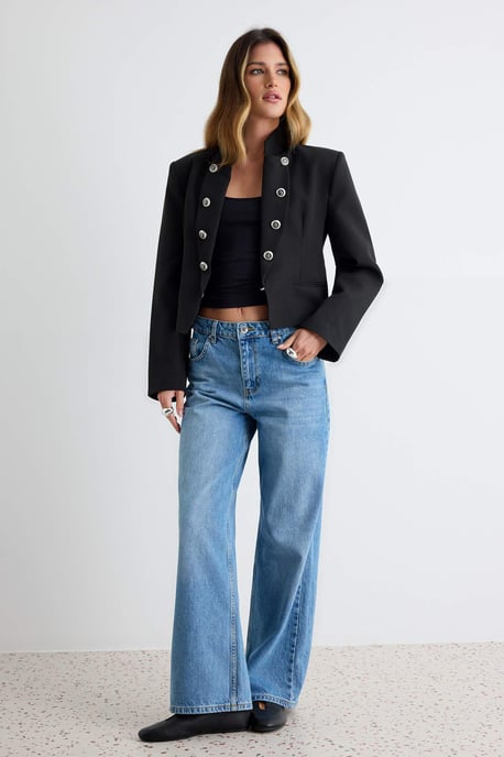 TRENDYOLMİLLA Dames Blauw Effen Wijde pijp Normale taille Jeans - Image 4