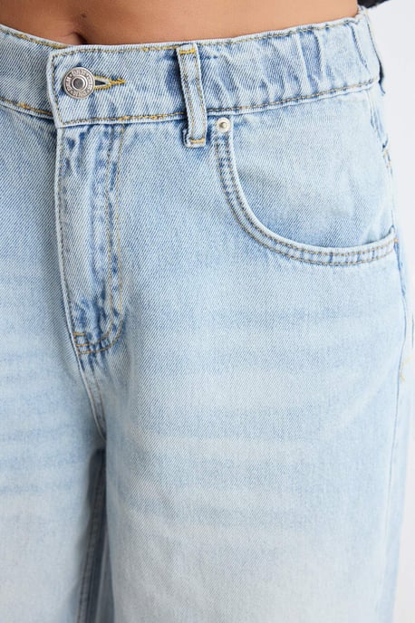TRENDYOLMİLLA Dames Blauw Effen Wijde pijp Hoge taille Jeans - Image 3