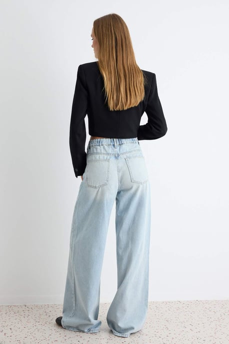 TRENDYOLMİLLA Dames Blauw Effen Wijde pijp Hoge taille Jeans - Image 4