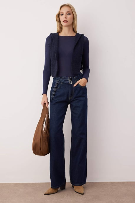 TRENDYOLMİLLA Dames Blauw Effen Wijde pijp Hoge taille Jeans - Image 1