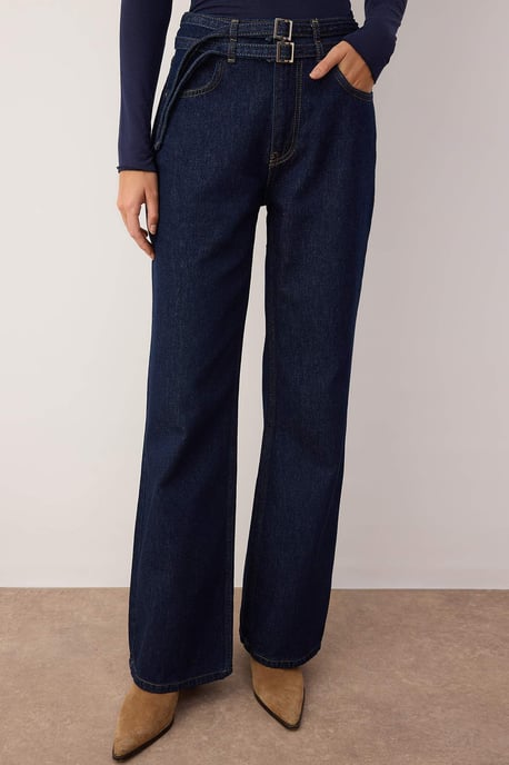 TRENDYOLMİLLA Dames Blauw Effen Wijde pijp Hoge taille Jeans - Image 2