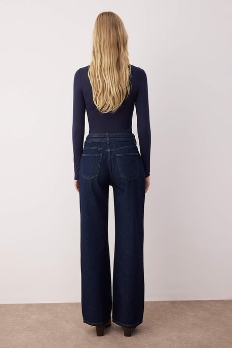 TRENDYOLMİLLA Dames Blauw Effen Wijde pijp Hoge taille Jeans - Image 3