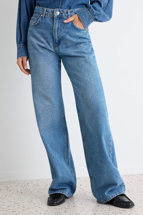 TRENDYOLMİLLA Dames Blauw Effen Wijde pijp Hoge taille Jeans - Image 2