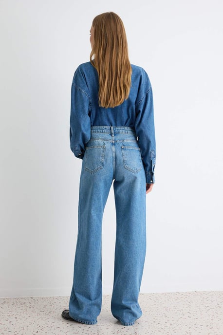 TRENDYOLMİLLA Dames Blauw Effen Wijde pijp Hoge taille Jeans - Image 3