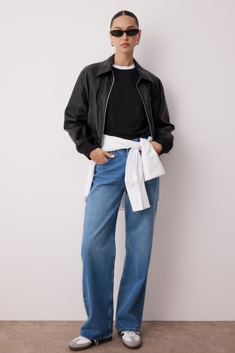TRENDYOLMİLLA Dames Blauw Effen Wijde pijp Hoge taille Jeans - Image 5