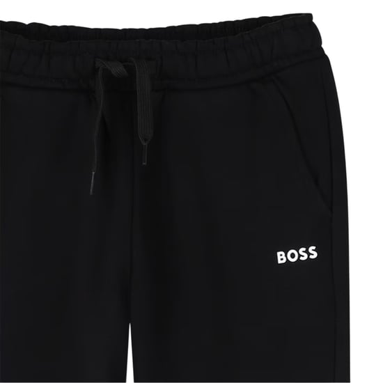 Boss Slanke joggingbroek van fleece met kleurblokken voor jongens (Zwart) - Image 3