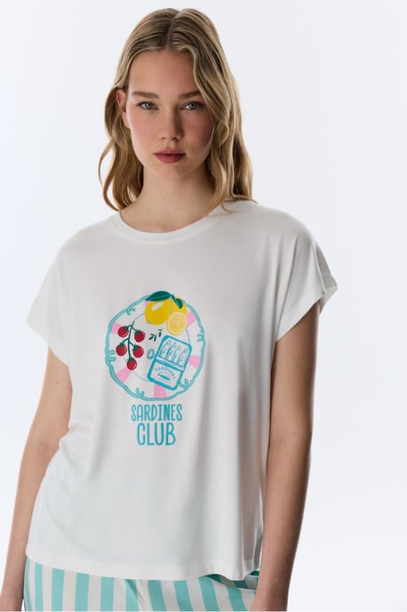 Hailey Food Print Short Sleeve T-Shirt Pajama Top - Image 1