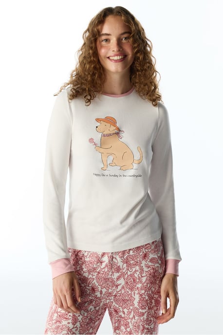 Kırık Countryside Dog Pattern Long Sleeve Pajama Top - Image 2
