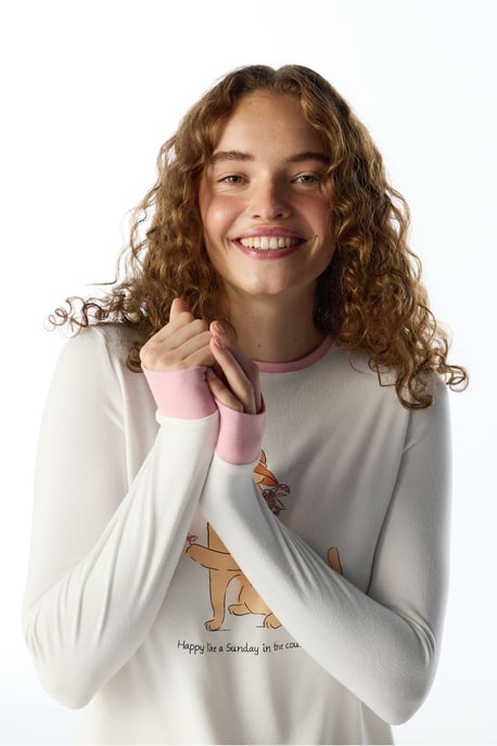 Kırık Countryside Dog Pattern Long Sleeve Pajama Top - Image 3