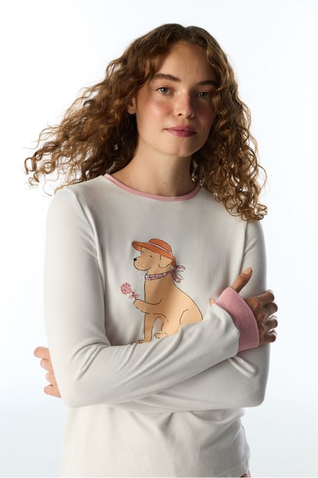 Kırık Countryside Dog Pattern Long Sleeve Pajama Top - Image 4