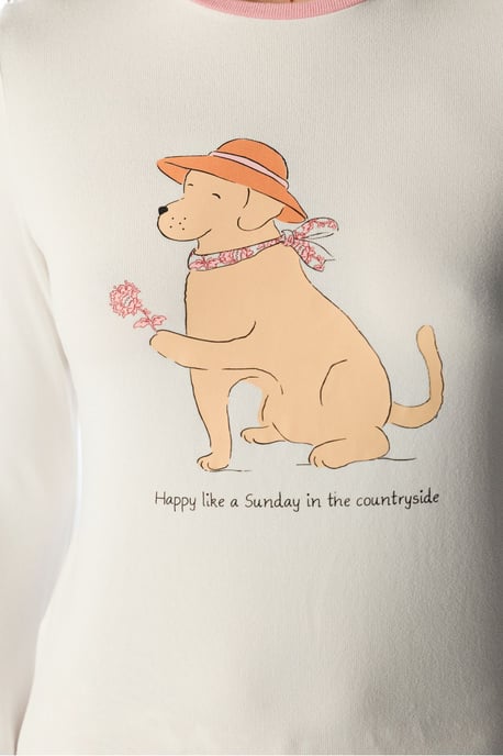 Kırık Countryside Dog Pattern Long Sleeve Pajama Top - Image 5