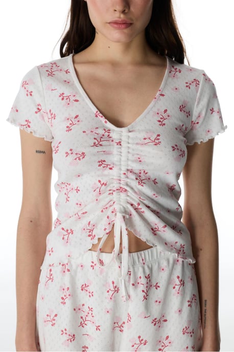 Blossom Pointel Floral Short Sleeve T-Shirt Pajama Top - Image 2