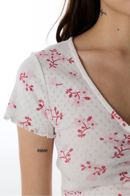 Blossom Pointel Floral Short Sleeve T-Shirt Pajama Top - Image 3