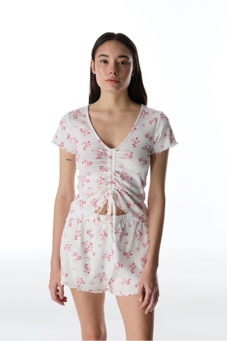 Blossom Pointel Floral Short Sleeve T-Shirt Pajama Top - Image 4