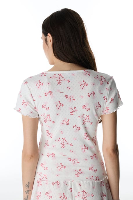 Blossom Pointel Floral Short Sleeve T-Shirt Pajama Top - Image 5