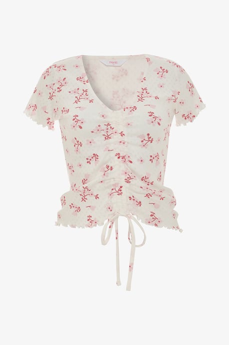 Blossom Pointel Floral Short Sleeve T-Shirt Pajama Top - Image 6